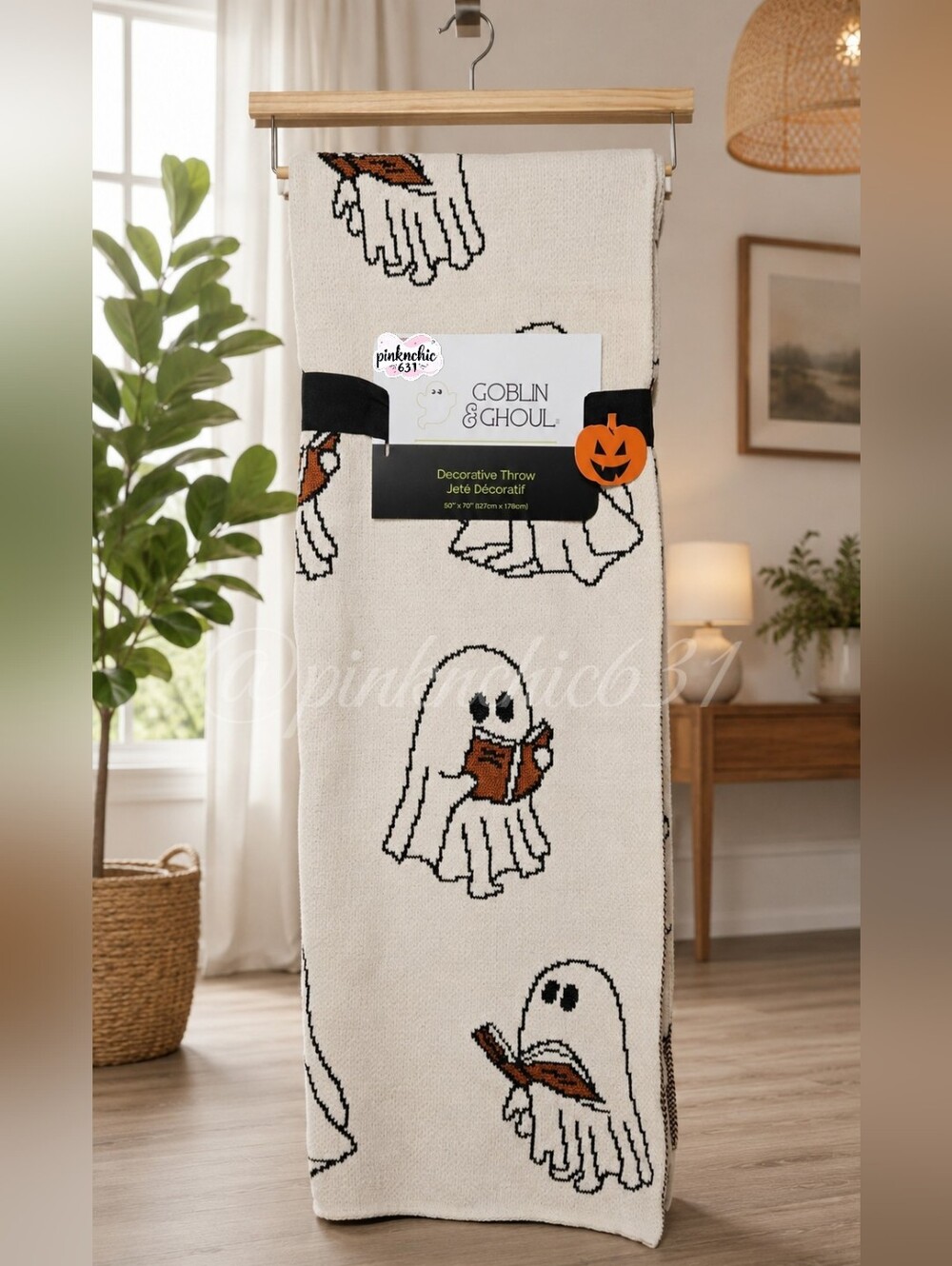 Viral Goblin & Ghoul Ghost Reading Book Knit Halloween Throw Blanket